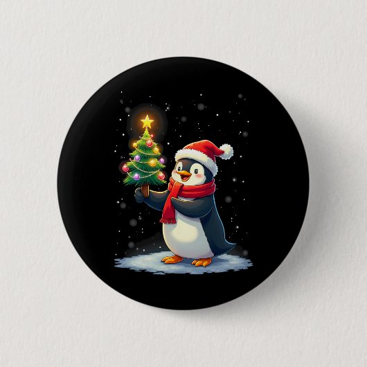 Badge Rond 5 Cm Pingouin mignon arbre de Noël Pyjama Filles Garçon (Devant)