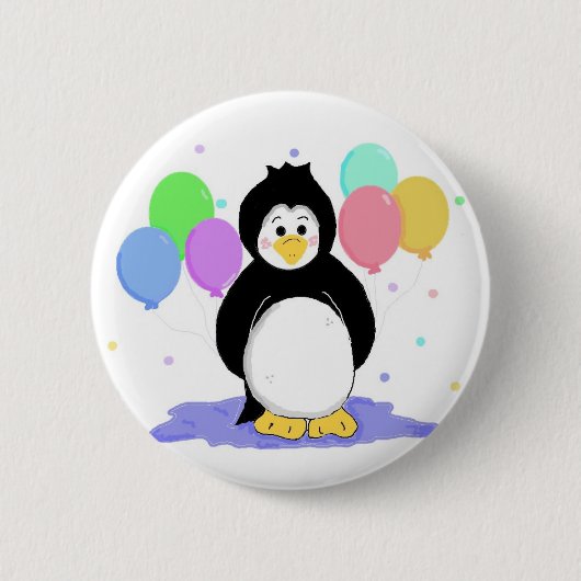 Badge Rond 5 Cm Pingouin mignon avec ballons de fête (Devant)