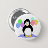 Badge Rond 5 Cm Pingouin mignon avec ballons de fête (Devant & derrière)
