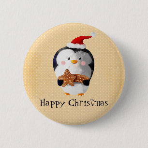 Badge Rond 5 Cm Pingouin mignon de Noël