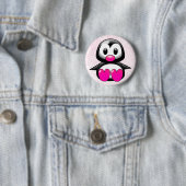 Badge Rond 5 Cm Pingouin rose mou (En situation)