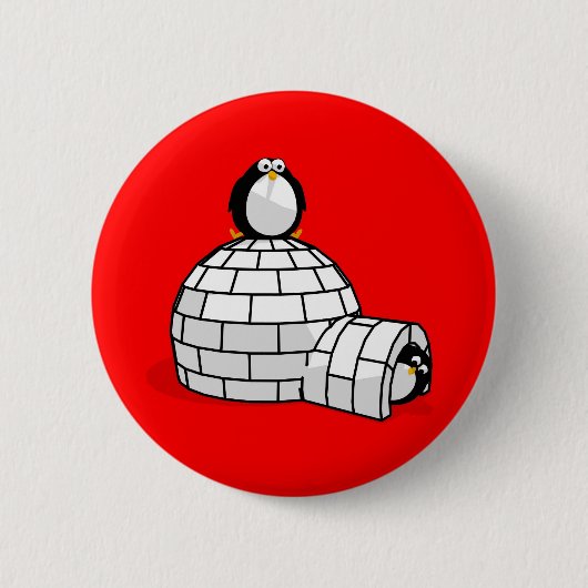 Badge Rond 5 Cm Pingouins et bouton d'igloo (Devant)