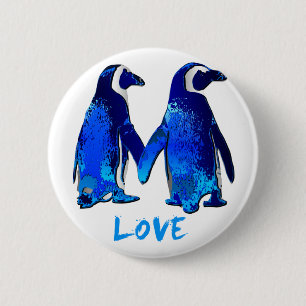 Badge Rond 5 Cm Pingouins tenant la conception d'amour de mains