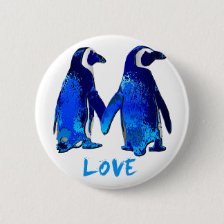 Badge Rond 5 Cm Pingouins tenant la conception d'amour de mains