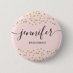Badge Rond 5 Cm Pink and Gold Glitter bridesmaid 