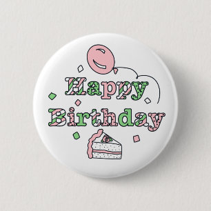 Badge Rond 5 Cm Pink and Sage Green Joyeux anniversaire