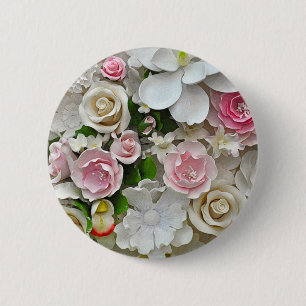 Badge Rond 5 Cm Pink and white floral