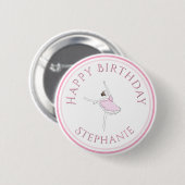 Badge Rond 5 Cm Pink Ballerina Joyeuse fille d'anniversaire (Devant & derrière)