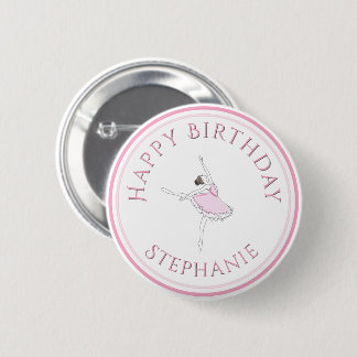 Badge Rond 5 Cm Pink Ballerina Joyeuse fille d'anniversaire