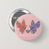 Badge Rond 5 Cm Pink & Blue Bride & Groom Butterflies si mignonne (Devant & derrière)