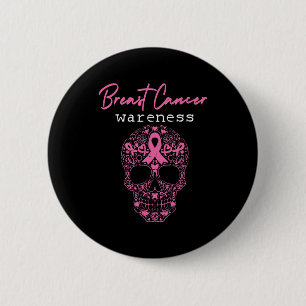 Badge Rond 5 Cm Pink Butterfly Skull Breast Cancer Awareness Bonjo