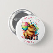 Badge Rond 5 Cm Pink Capybara Themed Birthday Girl Personalized (Devant & derrière)