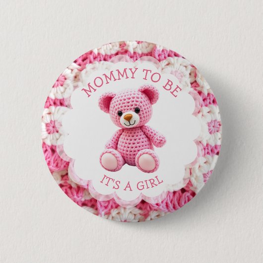 Badge Rond 5 Cm Pink Crocheted Teddy Bear | Mom to Be (Devant)