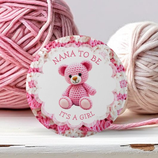 Badge Rond 5 Cm Pink Crocheted Teddy Bear | Nana to Be