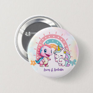 Badge Rond 5 Cm Pink Cute Unicorn dinosaures arc-en-ciel fête d'an