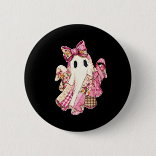 Badge Rond 5 Cm Pink Denim Patchwork Ghost Coquette Cancer du sein