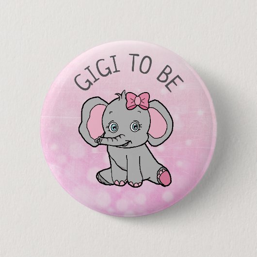 Badge Rond 5 Cm Pink Elephant Themed Gigi to Be Baby Shower (Devant)