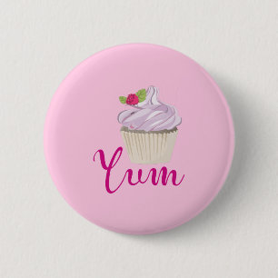 Badge Rond 5 Cm Pink Frosted Cupcake Yum!