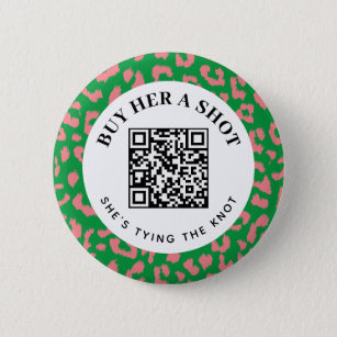 Badge Rond 5 Cm Pink Green Leopard Bachelorette Parti QR Paiement
