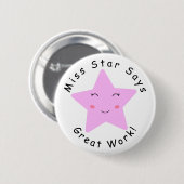 Badge Rond 5 Cm Pink Happy Star fille Great Work (Devant & derrière)
