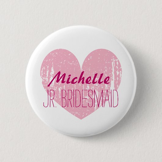 Badge Rond 5 Cm Pink heart junior bridesmaids buttons for girl (Devant)