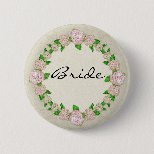 Badge Rond 5 Cm Pink Hydrangea dentelle Floral Formal Élégant Mari (Devant)