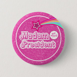 Badge Rond 5 Cm Pink Kamala Parties scintillant Madame la Présiden