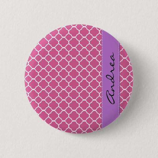 Badge Rond 5 Cm Pink Latticework, Quatrefoil, Trellis, Your (Devant)
