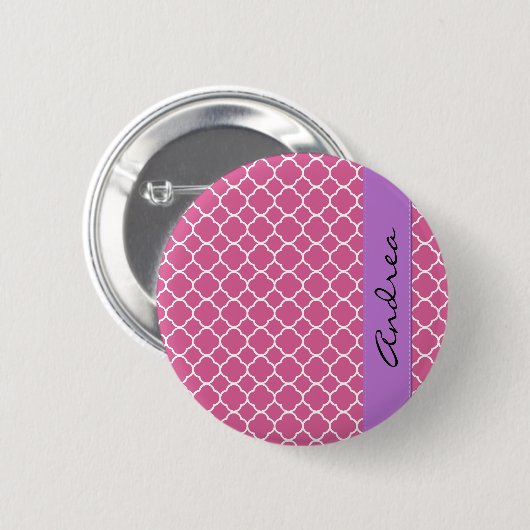 Badge Rond 5 Cm Pink Latticework, Quatrefoil, Trellis, Your (Devant & derrière)