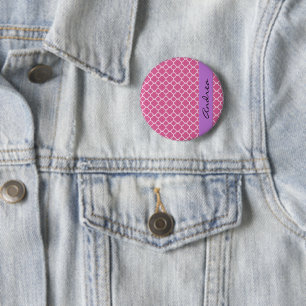 Badge Rond 5 Cm Pink Latticework, Quatrefoil, Trellis, Your
