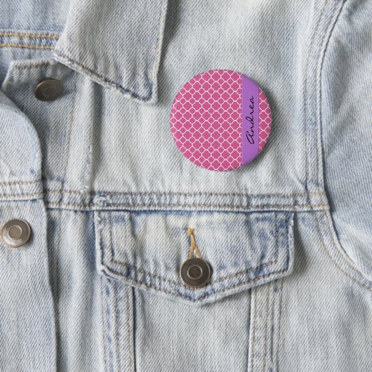 Badge Rond 5 Cm Pink Latticework, Quatrefoil, Trellis, Your (En situation)