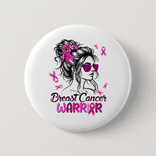 Badge Rond 5 Cm Pink Messy Bun Ribbon Breast Cancer du sein guerri