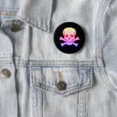 Badge Rond 5 Cm Pink Neon Skull bouton noir (En situation)