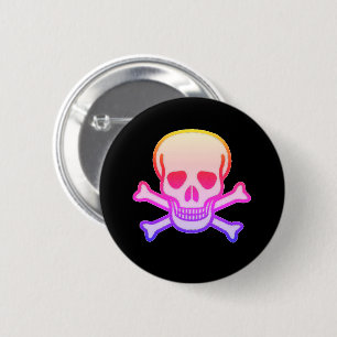 Badge Rond 5 Cm Pink Neon Skull bouton noir