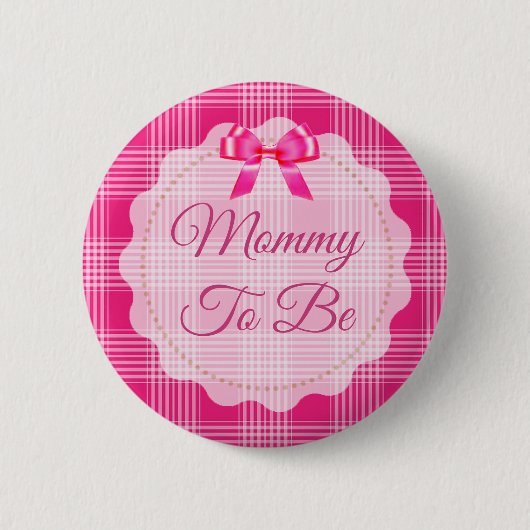 Badge Rond 5 Cm Pink Plaid et Bow maman pour être bouton (Devant)