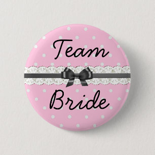 Badge Rond 5 Cm Pink Polka Dot Team Bride Bachelorette Party