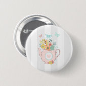 Badge Rond 5 Cm Pink Teapot with Flowers & Butterflies (Devant & derrière)