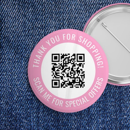 Badge Rond 5 Cm Pink Thank You & Scan Me Promotional QR Code
