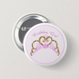 Badge Rond 5 Cm Pink Tiara Anniversaire Girl Pin