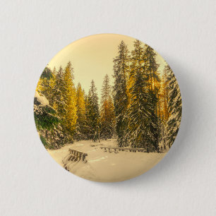Badge Rond 5 Cm Pins couverts de neige Forêt Nature Photo
