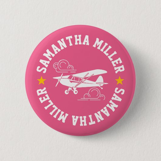 Badge Rond 5 Cm Piper Cub Airplane Not Your Co-Pilot Pink Custom (Devant)