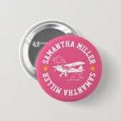 Badge Rond 5 Cm Piper Cub Airplane Not Your Co-Pilot Pink Custom (Devant & derrière)