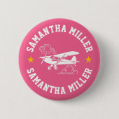 Badge Rond 5 Cm Piper Cub Airplane Not Your Co-Pilot Pink Custom (Devant)