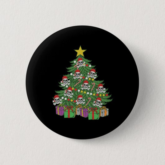 Badge Rond 5 Cm Pirate Arbre de Noël Crossbones crâne (Devant)
