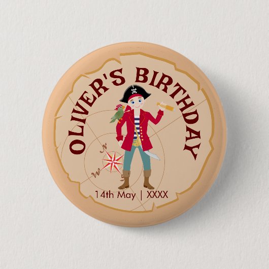 Badge Rond 5 Cm Pirate Boy Treasure Map Amusants Anniversaire Fête (Devant)