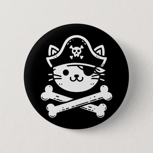 Badge Rond 5 Cm Pirate Chat Crossbones Amoureux de les chats Chats (Devant)