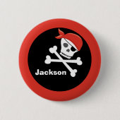 Badge Rond 5 Cm Pirate Crâne Crossbones Noir Rouge Monogramme Enfa (Devant)