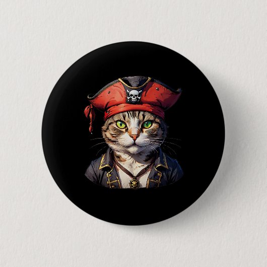 Badge Rond 5 Cm Pirate Et Chat Le Boucanier Feline (Devant)