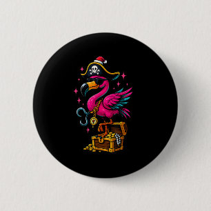 Badge Rond 5 Cm Pirate Flamant rose Aventure Carte Jolly roger Hal