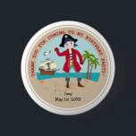 Badge Rond 5 Cm Pirate kid birthday<br><div class="desc">This product is for kids that love pirates and piracy stories. It feesta cute little pirate boy that has arrived on this island with palm trees. There's a pirate ship in the horizon waiting for him to return with a treasure! Seagulls are watching. This product is ideal for a pirate...</div>